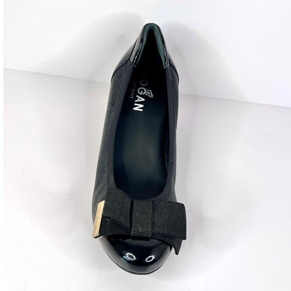 Hogan Size 5 Leather Pump Gold Tone Metallic Block Heel, Fabric Bow Metal Edges - Picture 10 of 15